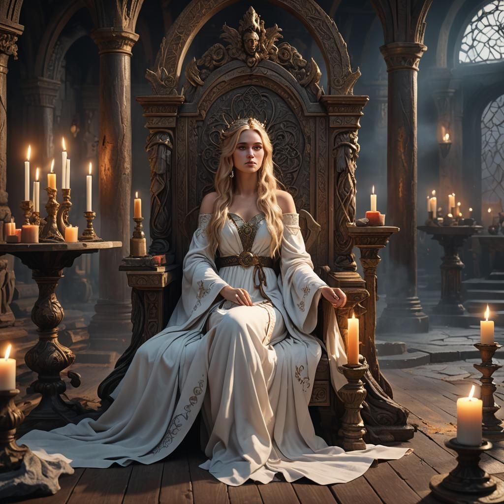 Goddess on Throne: Art Nouveau Digital Painting