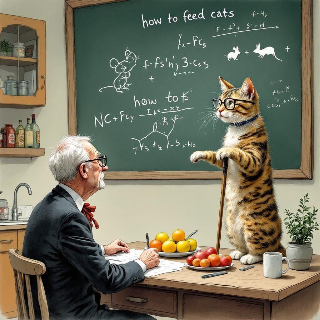 Tabby Cat Teacher in Comic Art Style