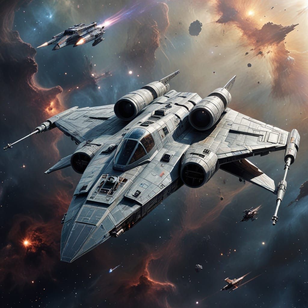 Starfighter Glides Through a Colorful Nebula