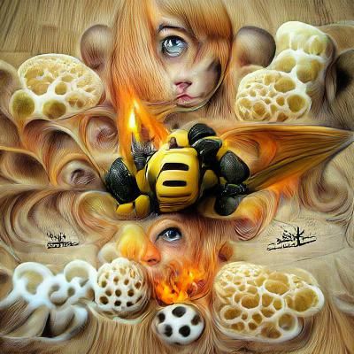 Surreal Bumblebee with Burning Honeycomb