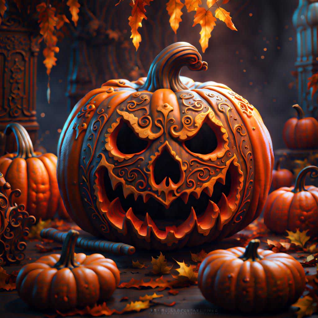 Fantasy Carved Pumpkin Concept Art in 8K