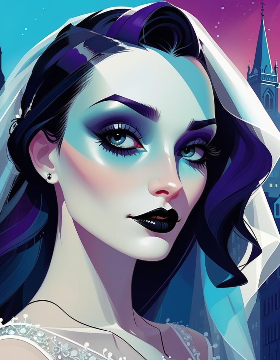 Goth Bride in the City: Digital Illustration