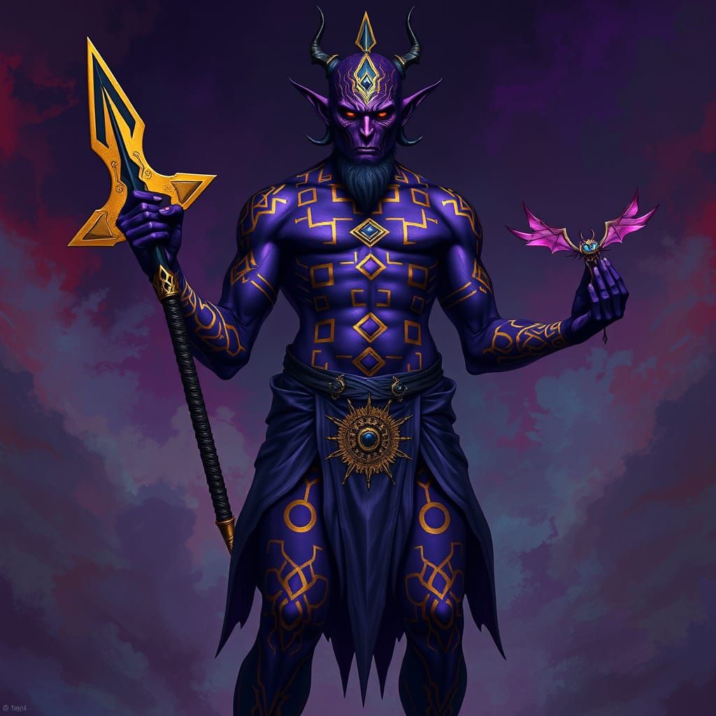 Cyberpunk War God with Tattoos and Golden Shuriken