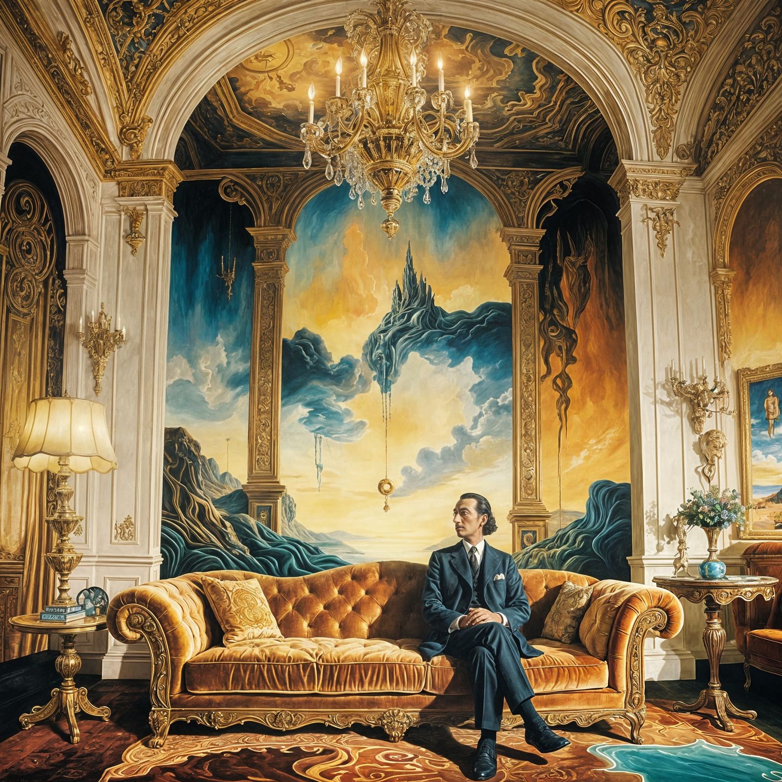 Surrealist Luxury: A Melting Oil Painting in Dali Style