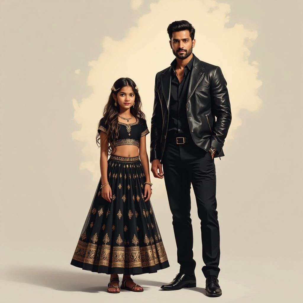 Father and Daughter in Dramatic Golden Hour Light