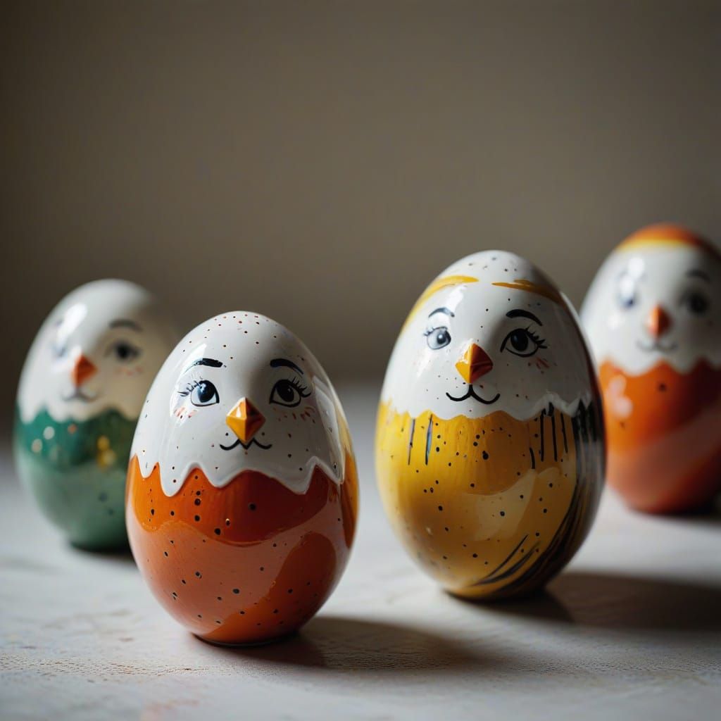 Ceramic Egg Shaped Salt and Pepper Shakers in Art Deco Style