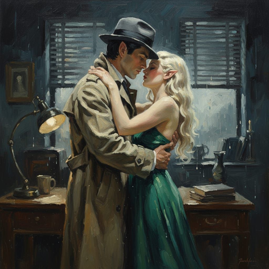 Elf Film Noir Romance in Impressionist Style