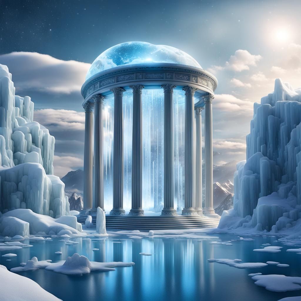 Glass City on Cloud with Stars: 3D Render