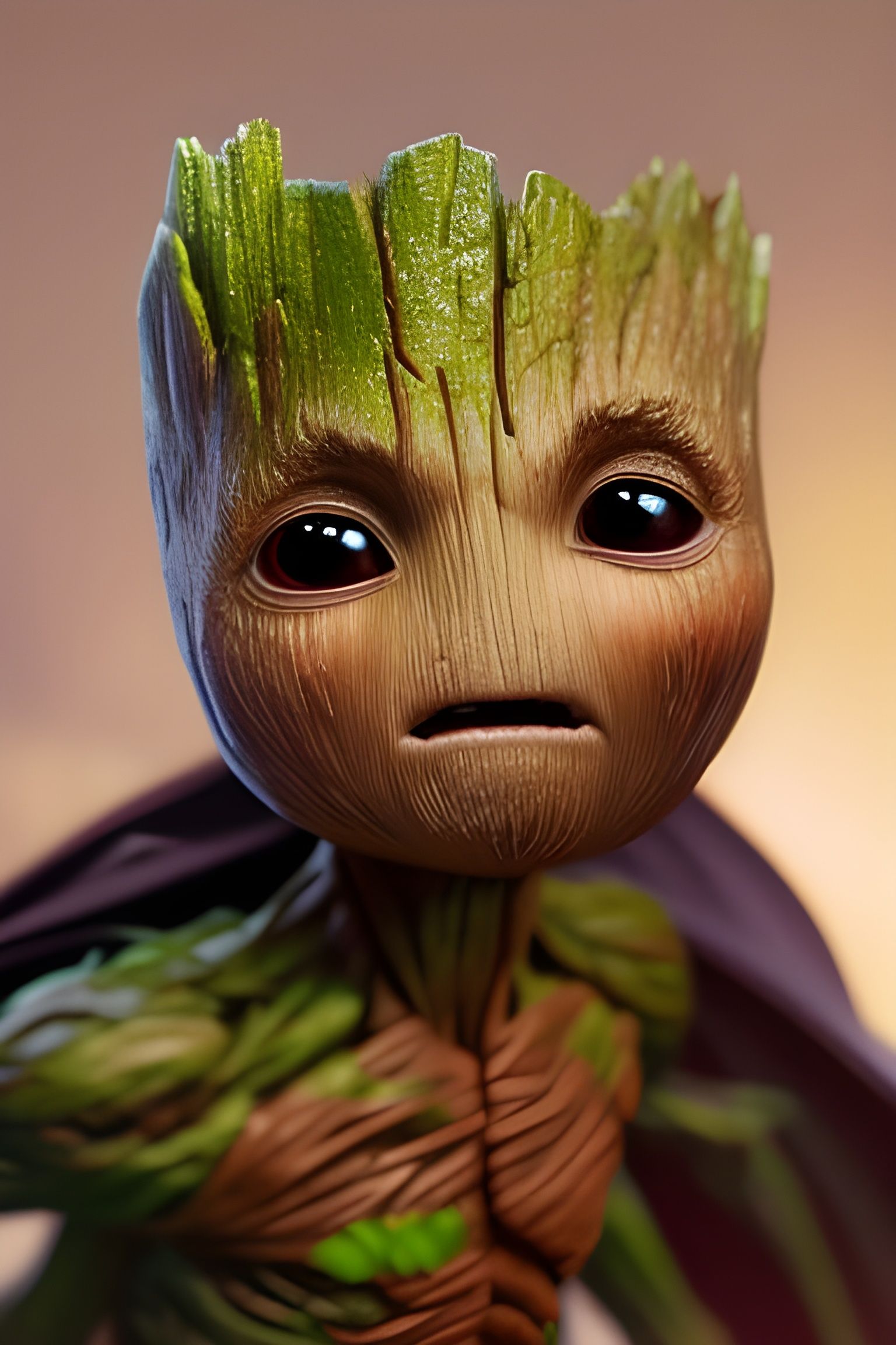 Baby Groot as Batman in Chibi Style