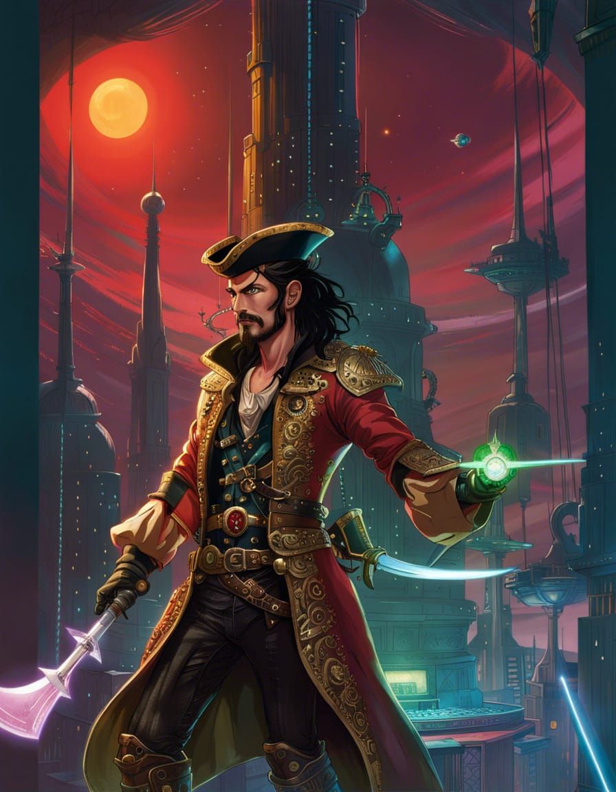 Cyberpunk Android Captain Hook in Space