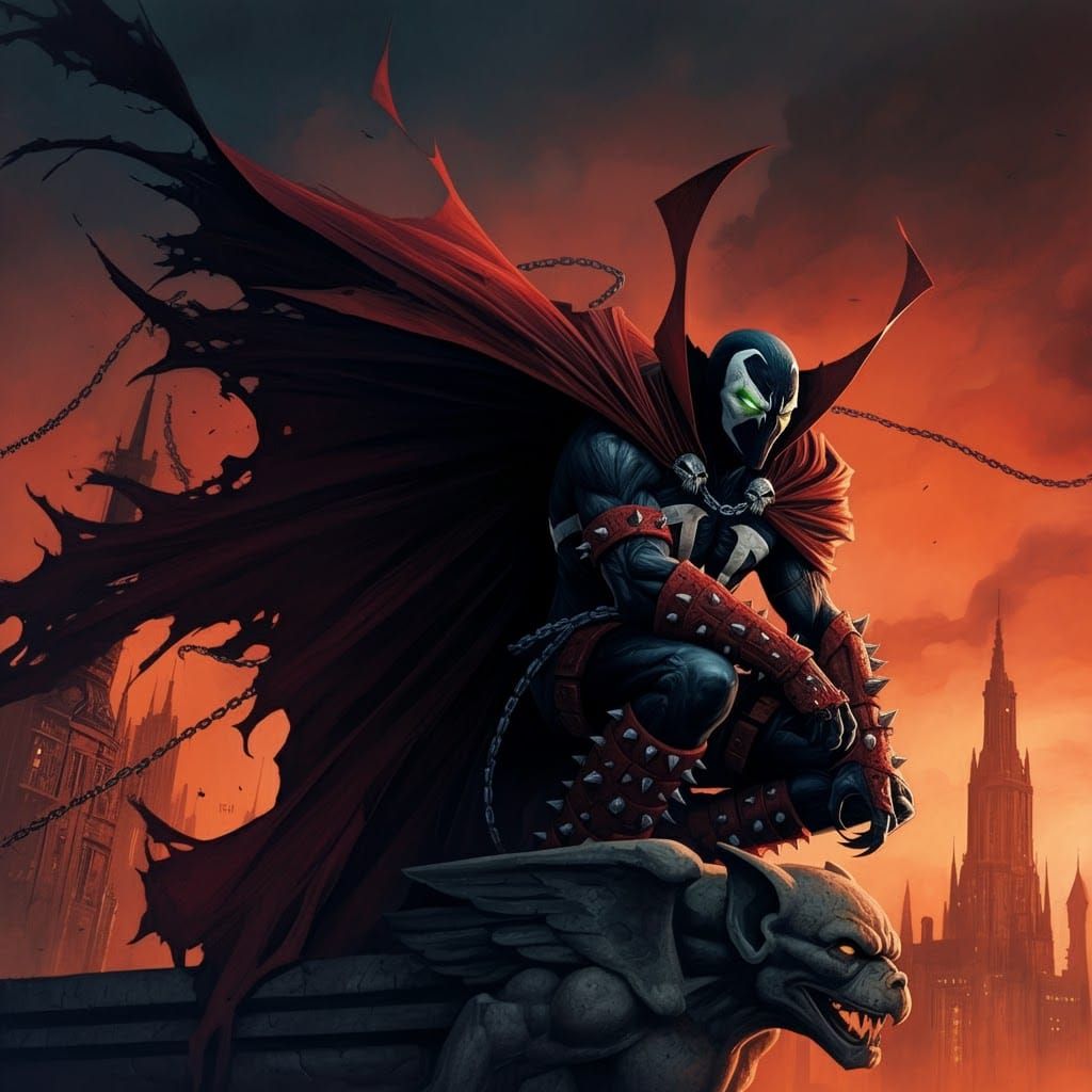 Spawn Perched Atop Gothic Gargoyle