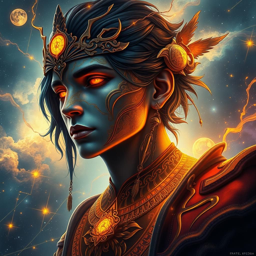 Mystical Cosmic Stranger Portrait in Art Nouveau Style