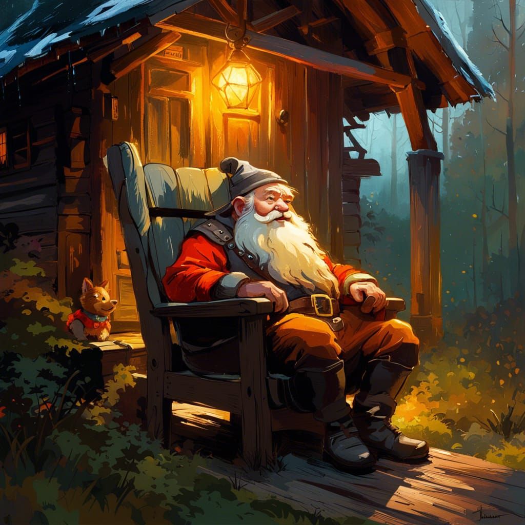 Cute Dwarf in Cozy Cottage: Fantasy Storybook Art