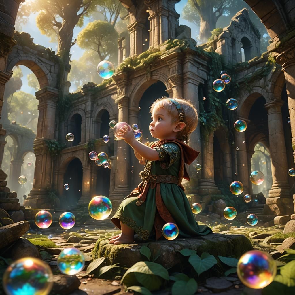 She-Elf Baby in Forest Market: Fantasy Art