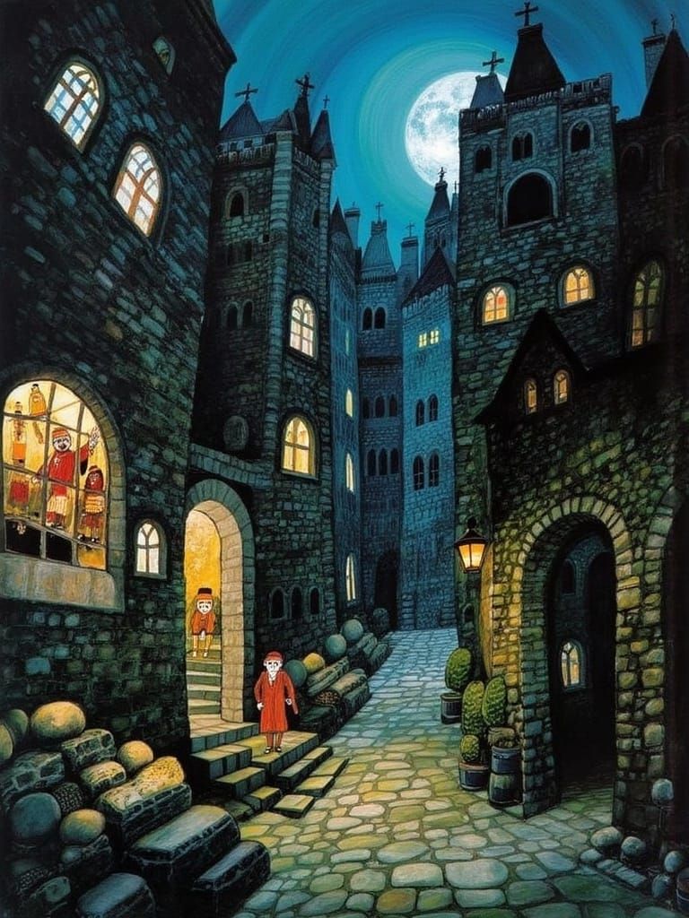 Enchanted Medieval Alleyway in Dreamlike Colors