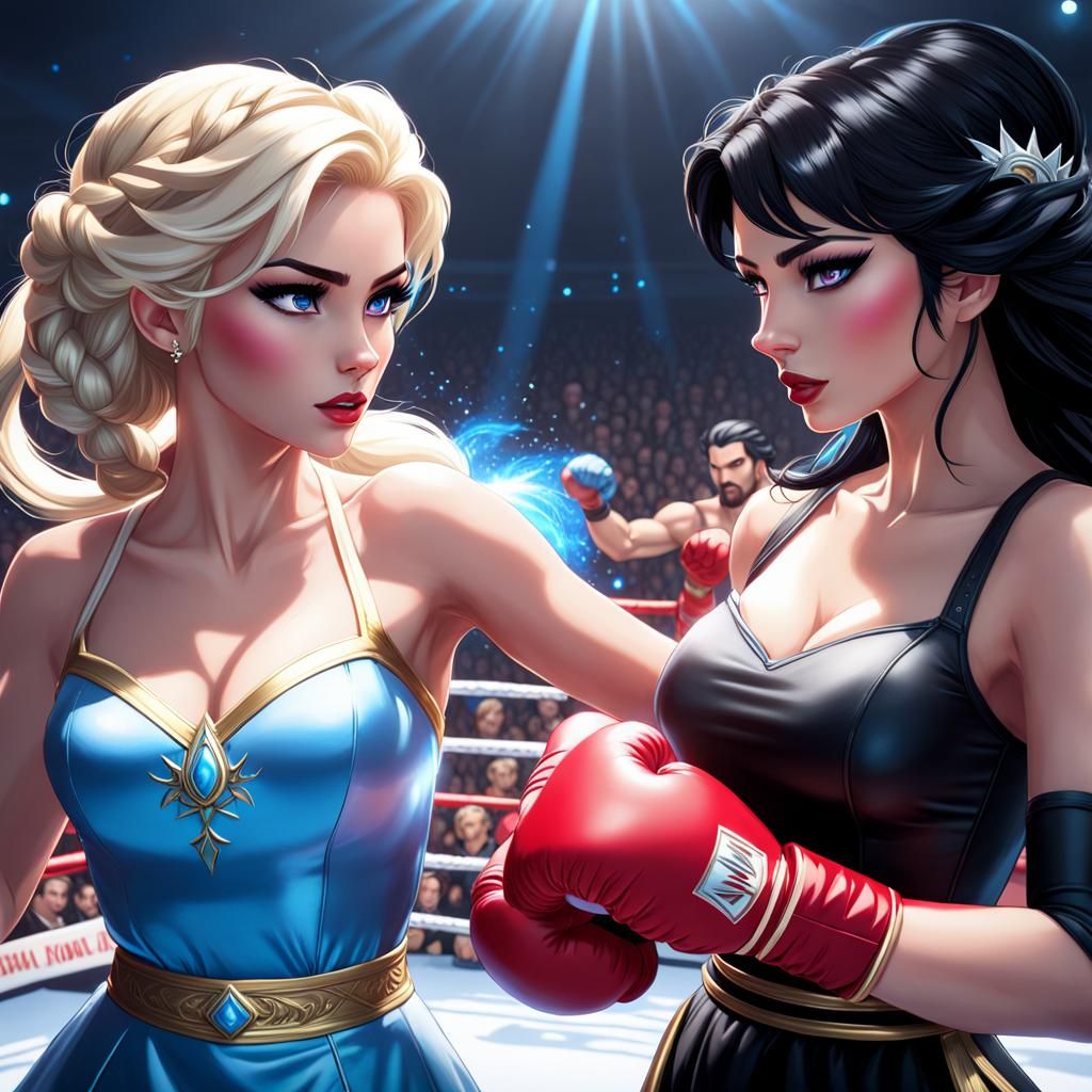 The fairy tale is over as Elsa and Snow White take each other on in the boxing ring