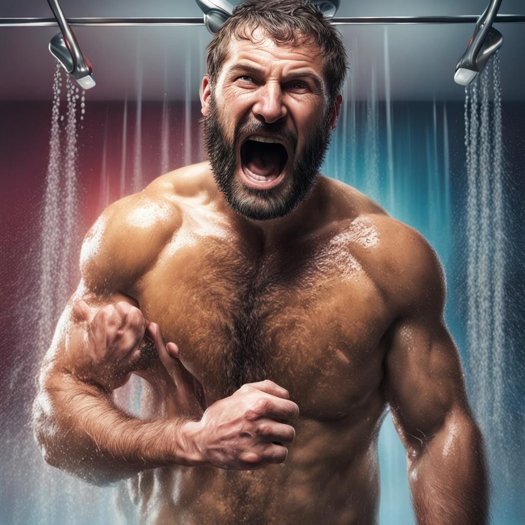 Hyperrealistic Rugby Players in Shower: Splash Art