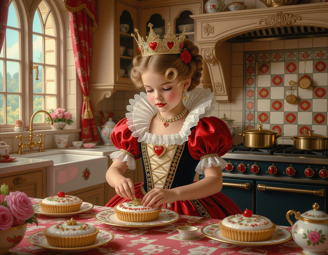 Queen of Hearts Girl Decorating Tarts