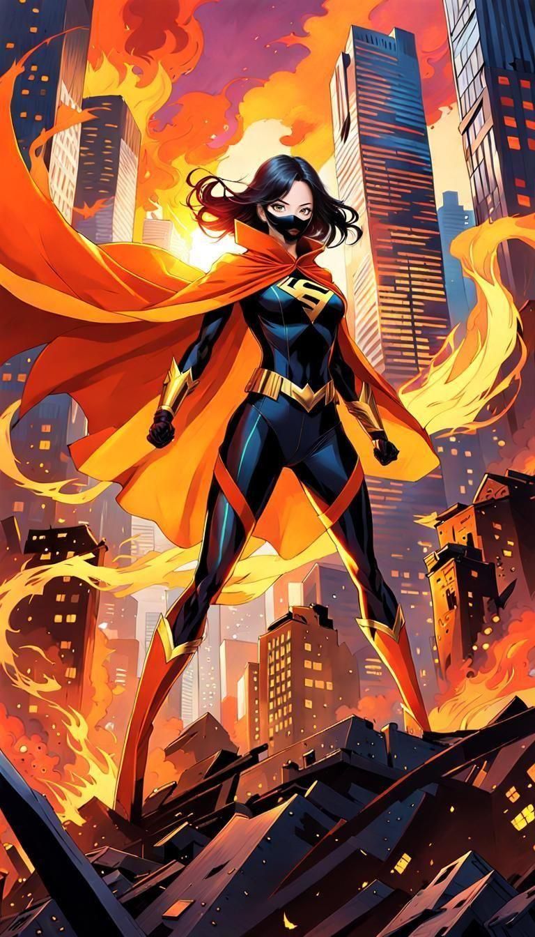 Anime Superhero Fighting Villain in Digital Painting