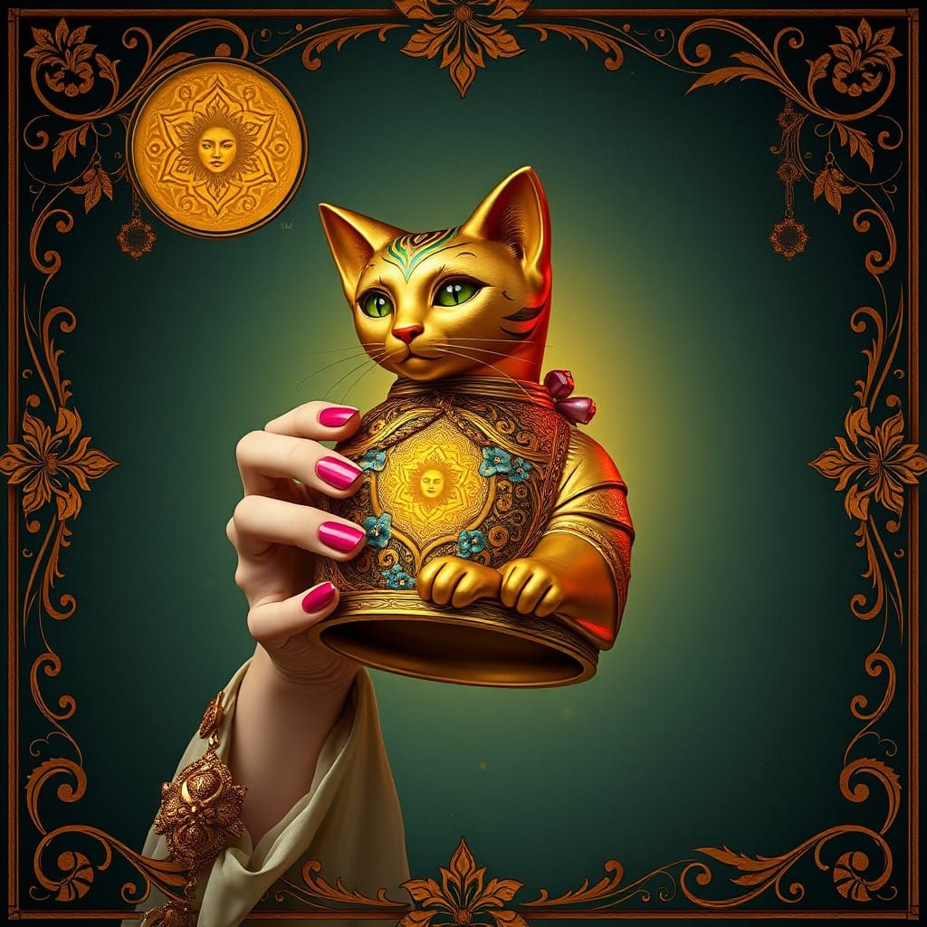 Woman with Matryoshka Cat Perfume in Klimt Style