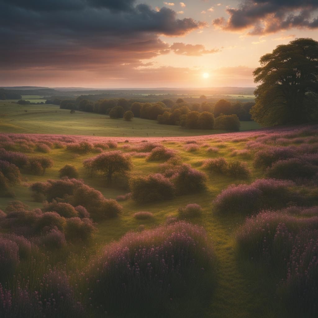 Endless Meadow at Summer Dusk in England