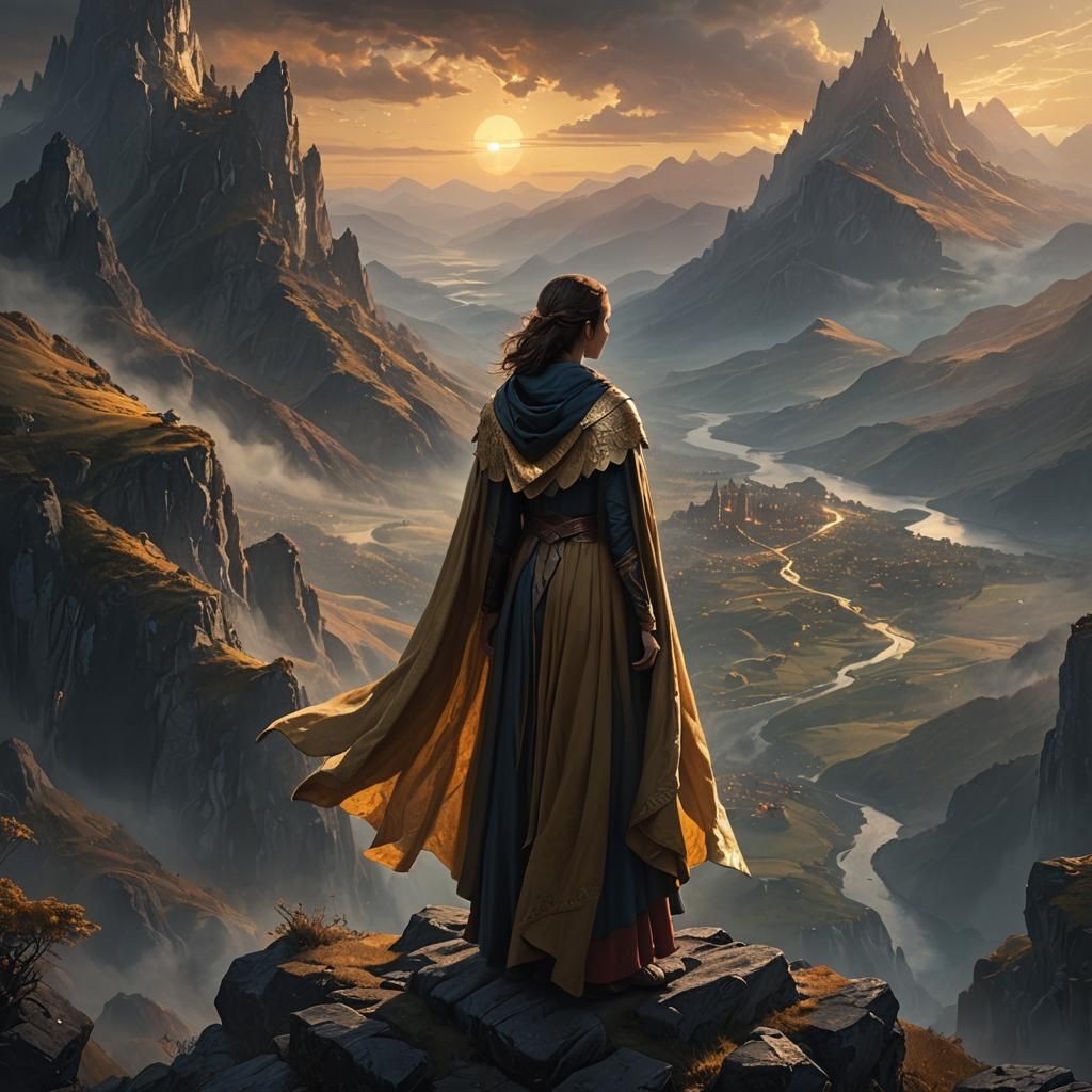 Mystical Harengon on Mountain Overlook in Fantasy Art