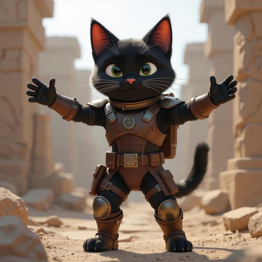 Muscular Black Cat Astronaut in Fantasy Costume