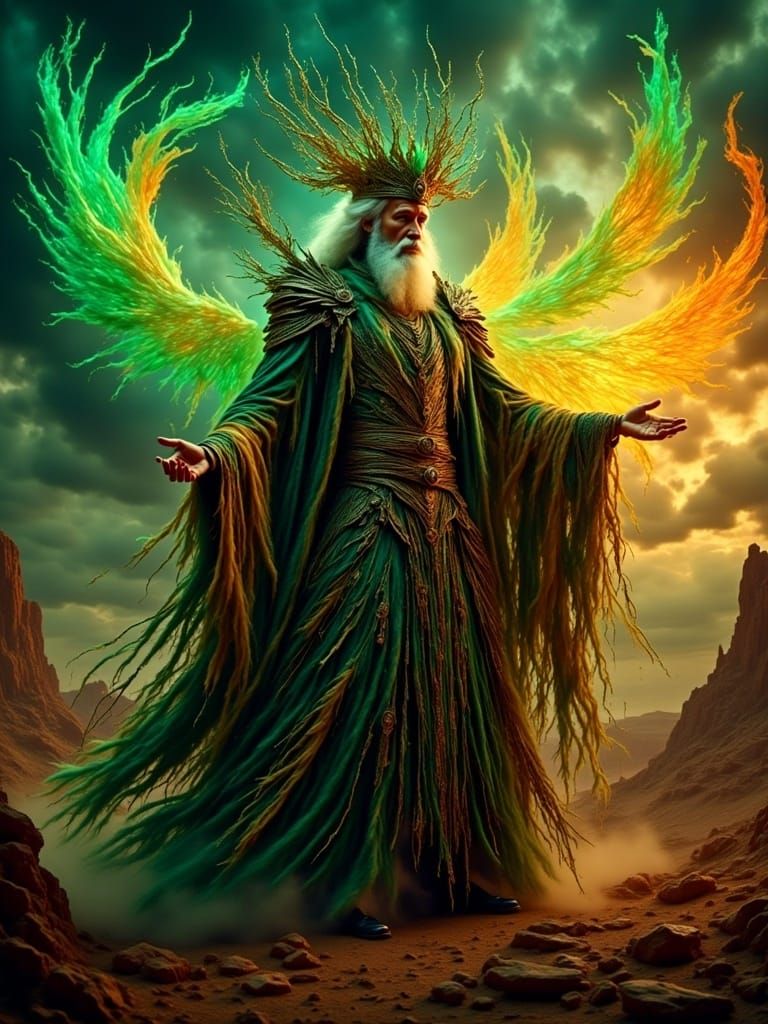 Wizard Radiating Green and Copper Energy with Anamorphic Len...