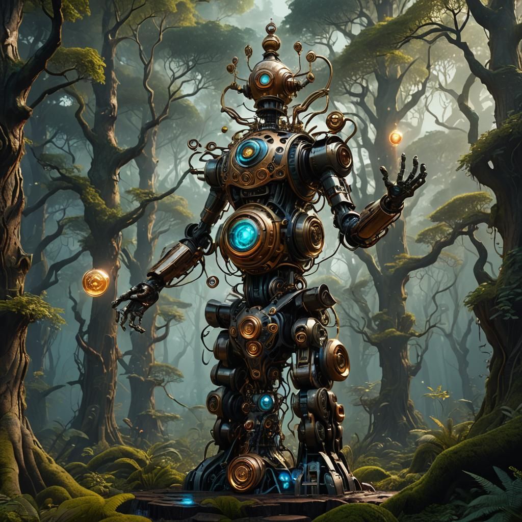 Mechanical Kundalini Rising in Detailed Forest Art
