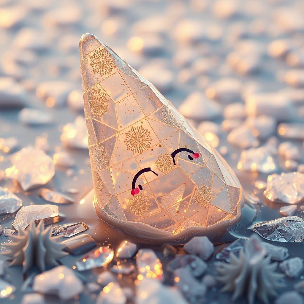 Melting Golden Cone with Face in Golden Hour Light