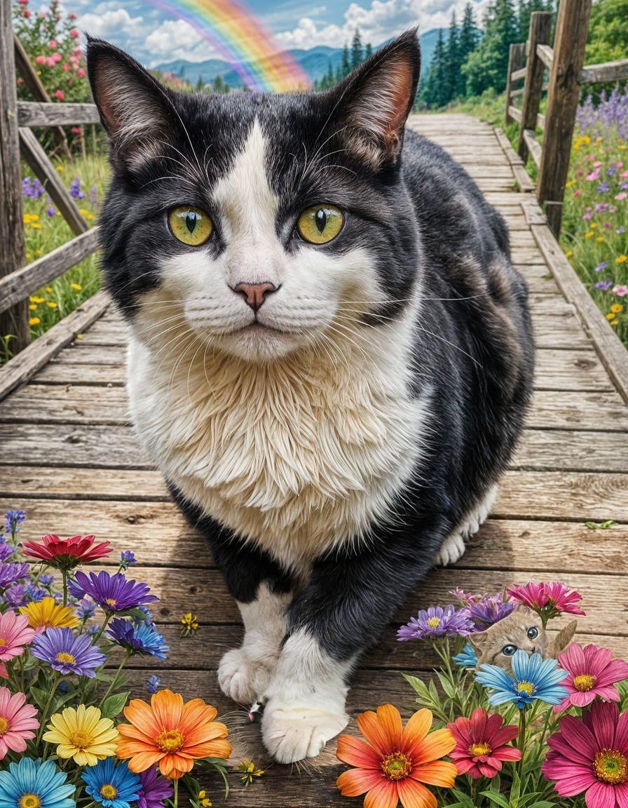 Tuxedo Cat Double Exposure in Alcohol Ink