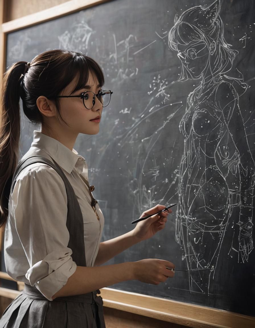 Catgirl Draws Parabolic Graph in Fantasy Classroom