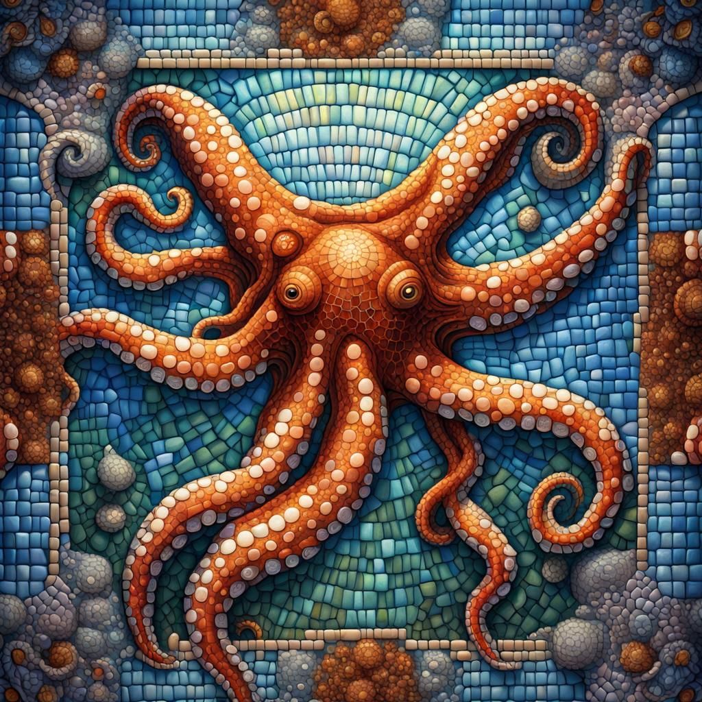 mosaic tile underwater scenery giant squid