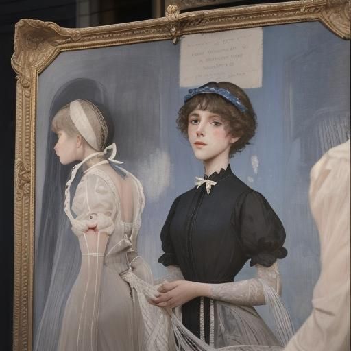 String[Two Heads Are Better than One (2017) Colette Caslascione][. Goodbye! (1892) Alfred Guillou] paintings = { Soirée ...