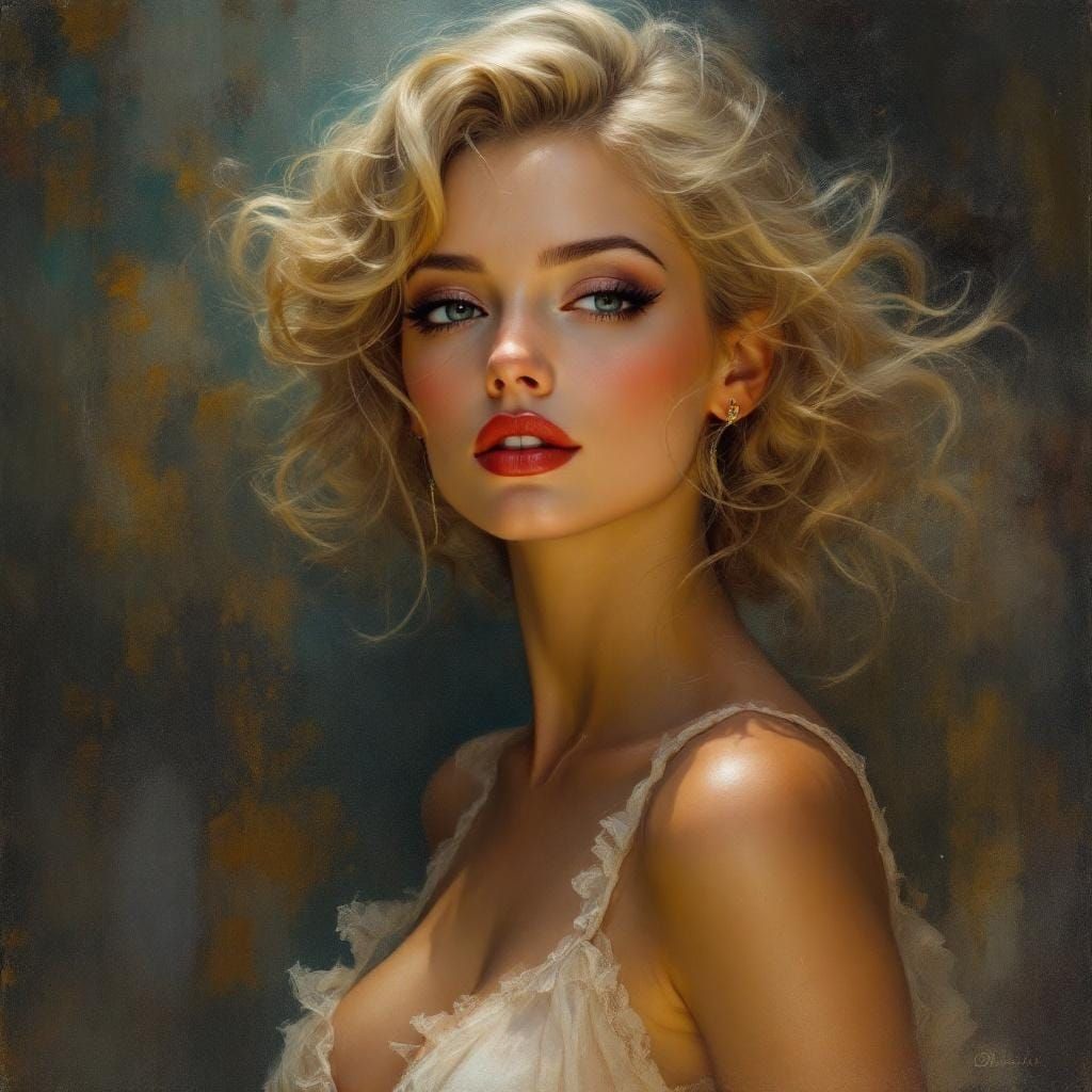 Blond Pin-Up in Art Nouveau Style
