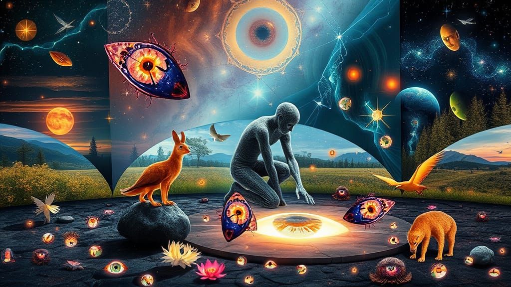 Cosmic Bio Art Collage in Vibrant Digital Style