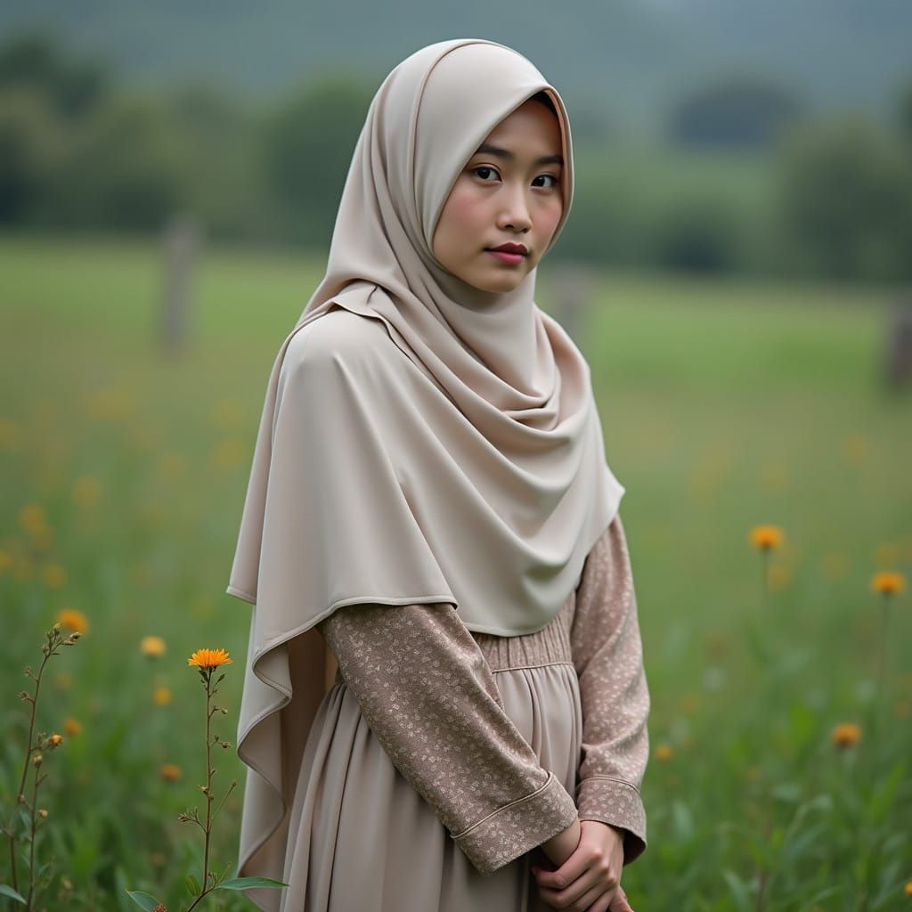 Elegant Young Javanese Muslim Woman in White Hijab