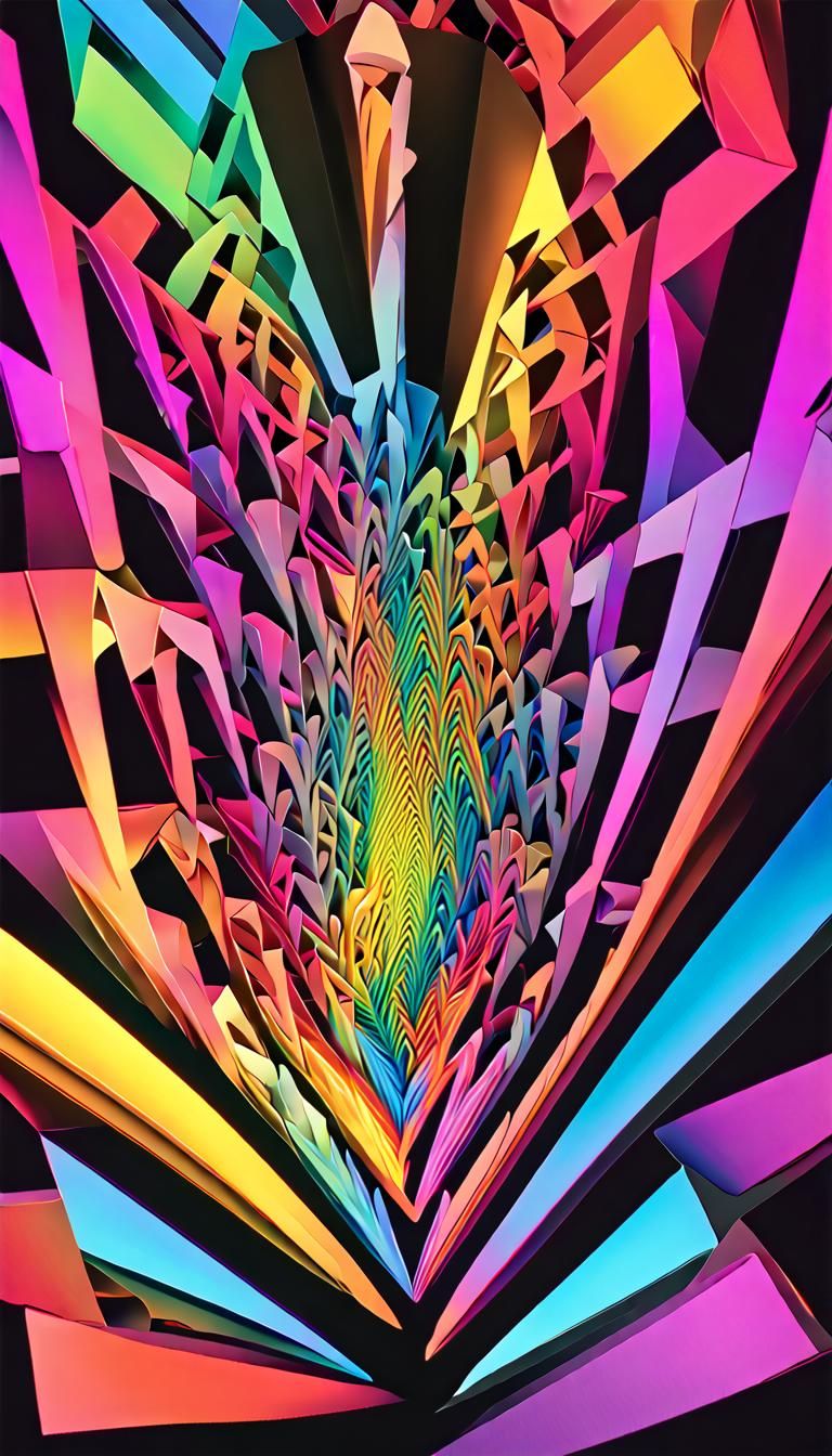 Rainbow Fractal Vortex in Maximalist 3D Digital Art