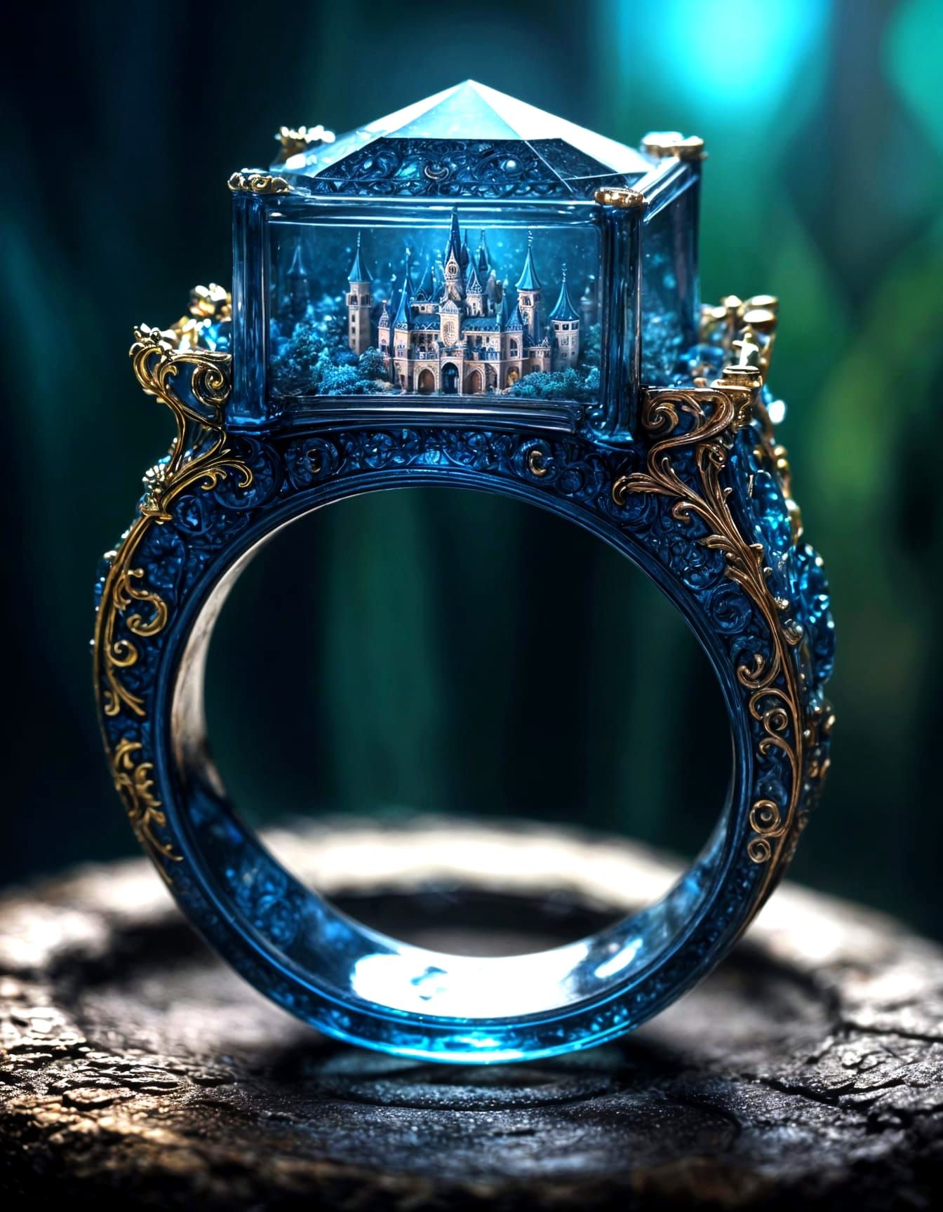 Surreal Resin Castle Ring in Sapphire