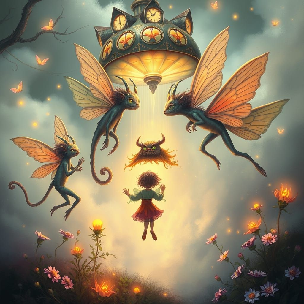 Ethereal Fairy Abduction in Mystical Landscape