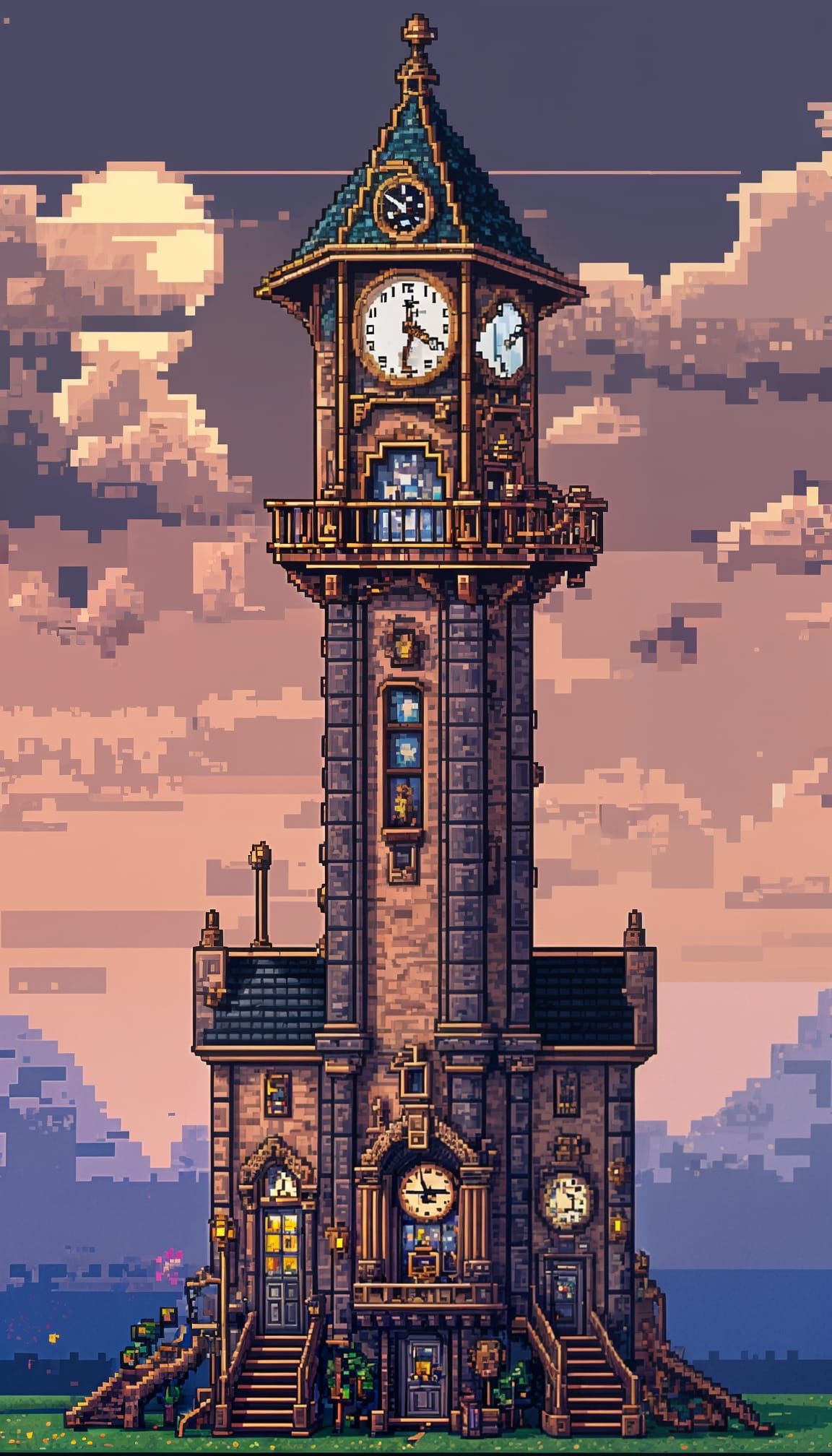 Steampunk Clocktower in Pixel Art Style