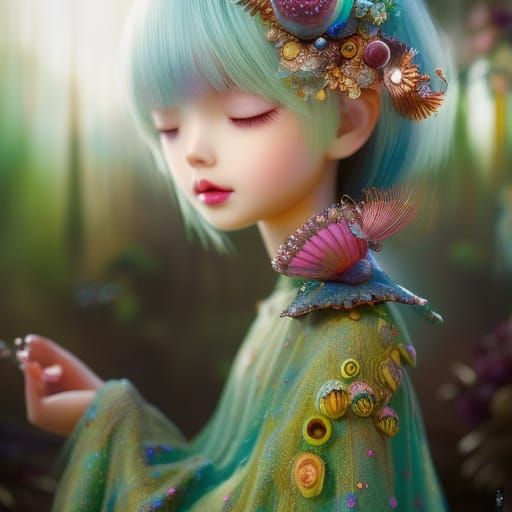 Adorable Child with Seashell, Pop Surrealism Style
