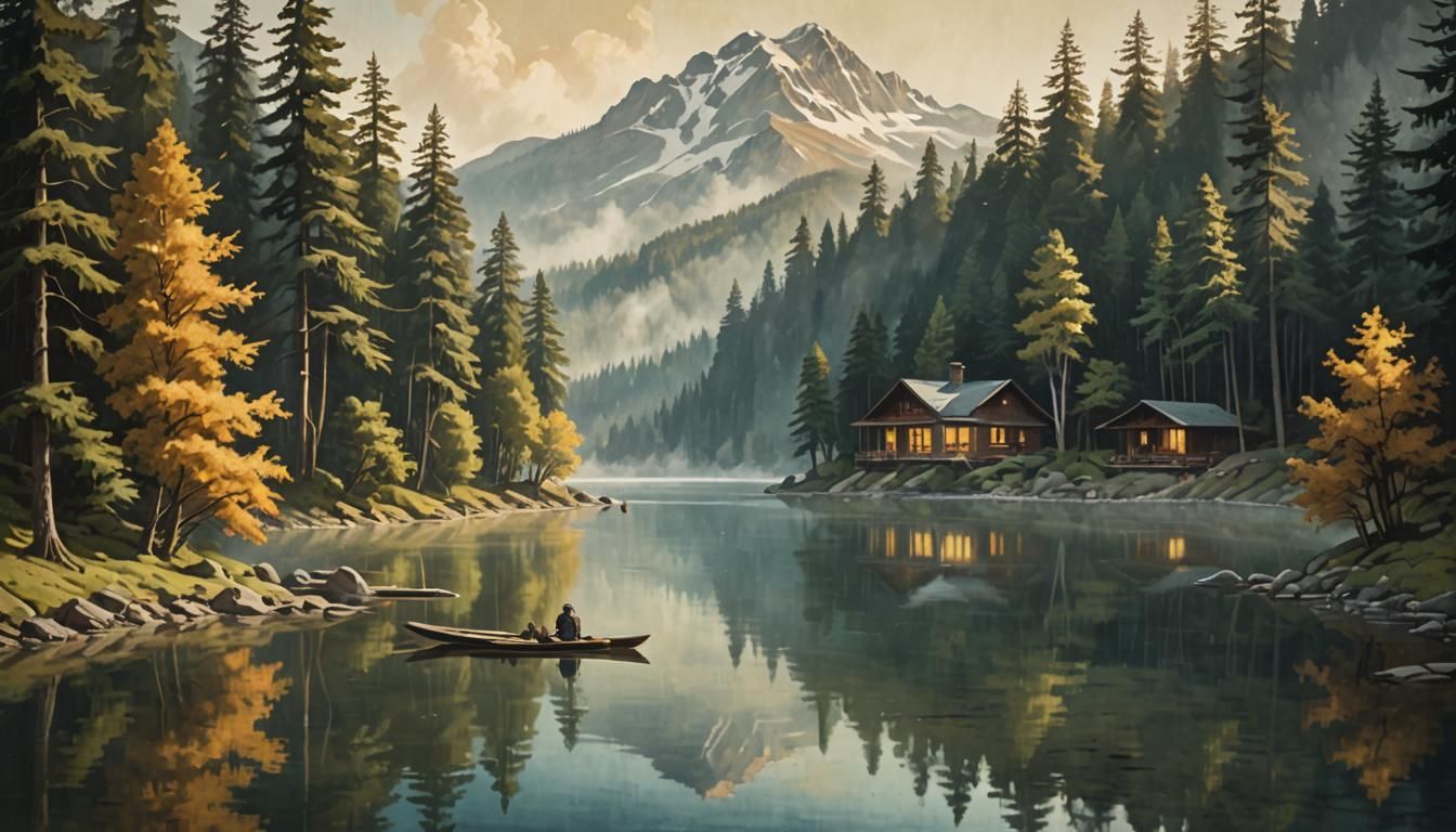 Vintage Mountain Retreat Travel Poster, Circa 1920s