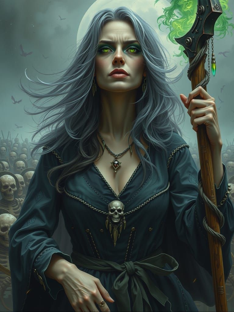 Seductive Female Necromancer in a Dark, Hyperrealistic Portr...
