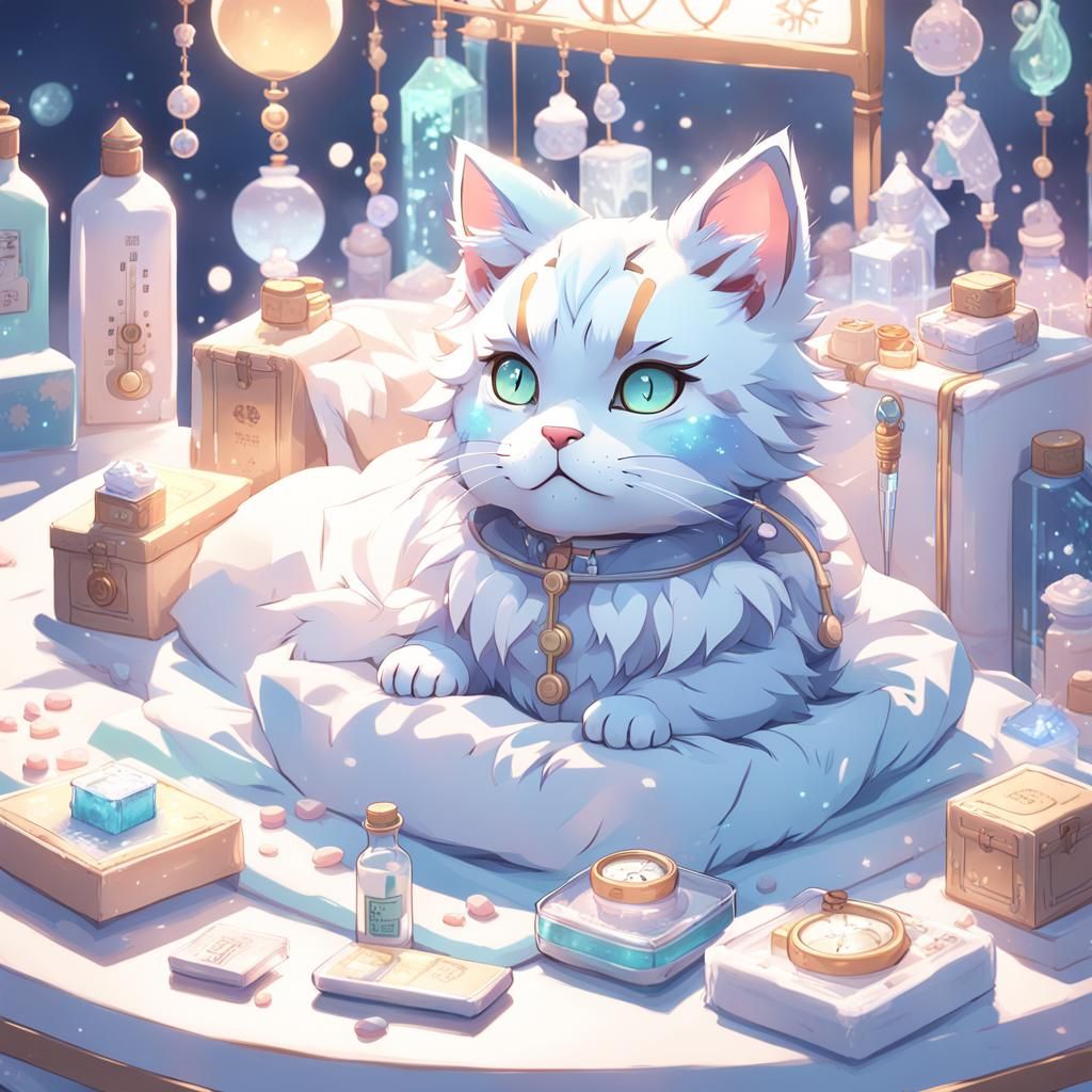 Anime Cat with Cold in Bed, 3D Render