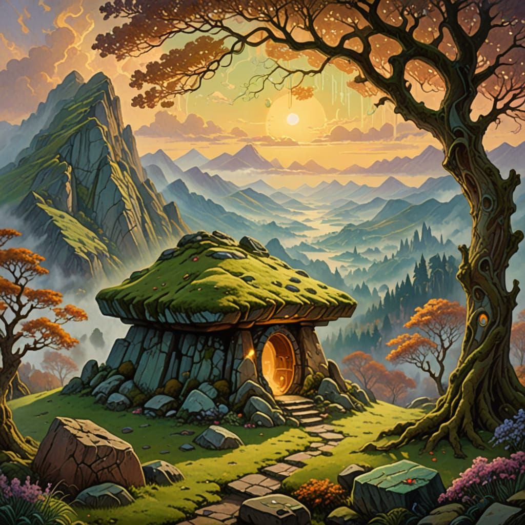 Druidic Dolmens in Art Nouveau Oil Painting