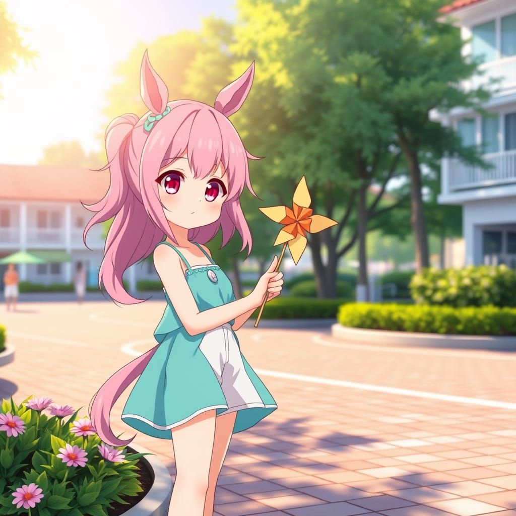 Adorable Anime Girl Enjoys Morning in Vibrant Studio Trigger...