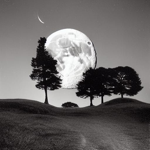 Victorian Style Black and White Moon Photograph