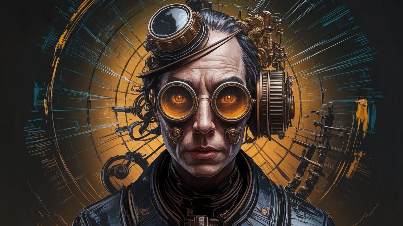 Steampunk Impasto Abstract in Gold and Gray