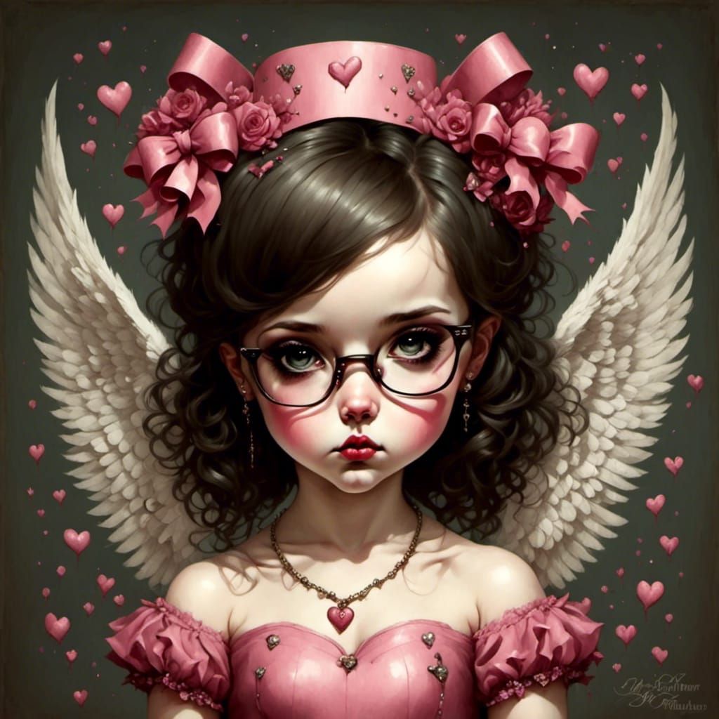 Cute Angel Girl with Heart in Surreal Style